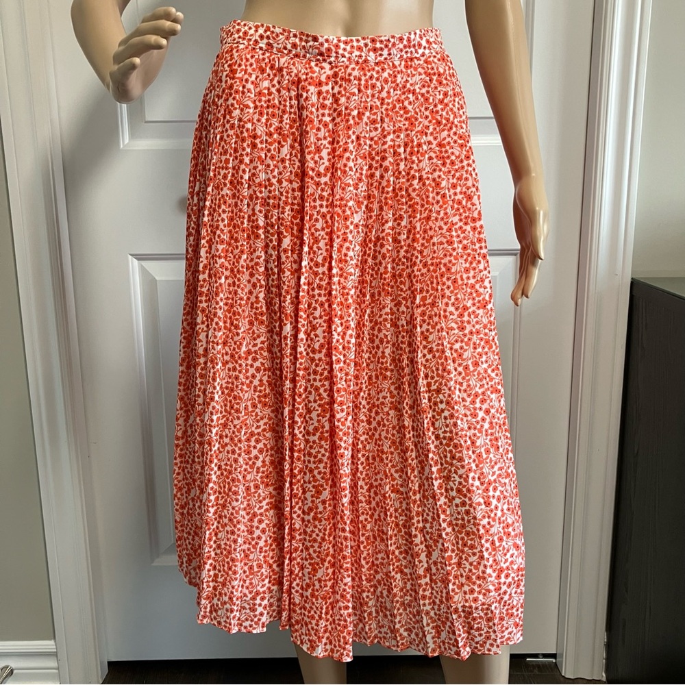 J. Crew Orange Floral Pleated Midi Skirt